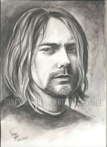 Kurt Cobain's portrait -  Black Faber-Castell watercolor pencil on 300 g. 21x29,7 cm Fabriano watercolor paper